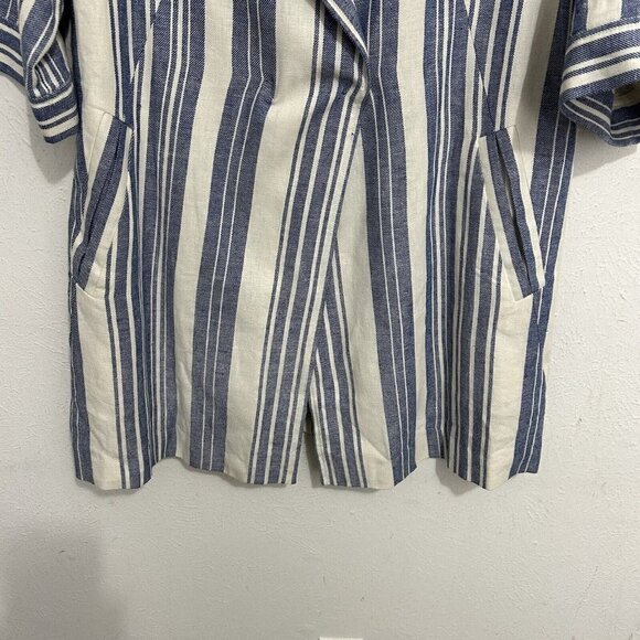 Elevenses Anthropologie North Channel Blue Striped Linen Blend Jacket Size S - Picture 4 of 14